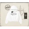 Unisex Reverse Kadın Crop Kapşonlu Sweatshirt Beyaz