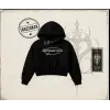 Unisex Reverse Kadın Crop Kapşonlu Sweatshirt Beyaz