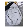 Unisex Ritim Baskılı Kapüşonlu Sweatshirt Gri