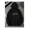 Unisex Ritim Baskılı Kapüşonlu Sweatshirt Siyah
