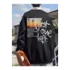 Unisex Scenery Baskılı Oversize Bisiklet Yaka Sweatshirt Siyah