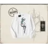 Unisex Shake Oversize Unisex Bisiklet Yaka Sweatshirt Beyaz