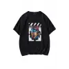 Unisex Siyah Einstein Baskılı Oversize Tişört
