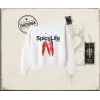 Unisex Spicylife Kadın Kayık Yaka Sweatshirt Beyaz