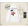 Unisex Star Oversize Unisex Kapşonlu Sweatshirt Beyaz