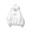 Unisex Star Stroke Taş Baskılı Sweatshirt Beyaz