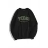 Unisex Texas Bisiklet Yaka Sweatshirt Siyah