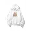 Unisex Two Rabbit with Flower Sweatshirt Beyaz