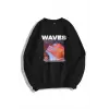 Unisex Waves Bisiklet Yaka Sweatshirt Siyah