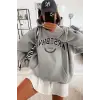 Unisex Wrstbhr Baskılı Oversize Kapüşonlu Sweatshirt Gri