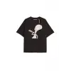 UZAYLI  Unisex Oversize Yazılı Tshirt SİYAH