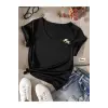V Yaka Basic Çiçek Baskılı Pamuklu Tshirt (NORMAL