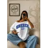 Vintage GREECE Baskılı Unisex Oversize