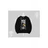 Wanted Temalı Kedi Baskılı Biskilet Sweatshirt