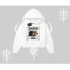 Wanted Temalı Kedi Baskılı Kapşonlu Crop Sweatshirt