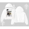 Wanted Temalı Kedi Baskılı Kapşonlu Crop Sweatshirt