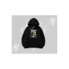 Wanted Temalı Kedi Baskılı Kapşonlu Sweatshirt