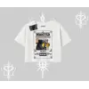 Wanted Temalı Kedi Baskılı Oversize Crop Tshirt
