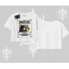 Wanted Temalı Kedi Baskılı Oversize Crop Tshirt