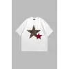 Y2k Leopar Starz Baskılı Oversize Unisex Beyaz