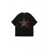 Y2k Leopar Starz Baskılı Oversize Unisex Siyah