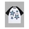 YILDIZ DESENLİ BASKILI ÇİFT RENK T SHIRT