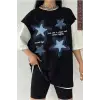 YILDIZ DESENLİ Siyah Oversize Çift Renk