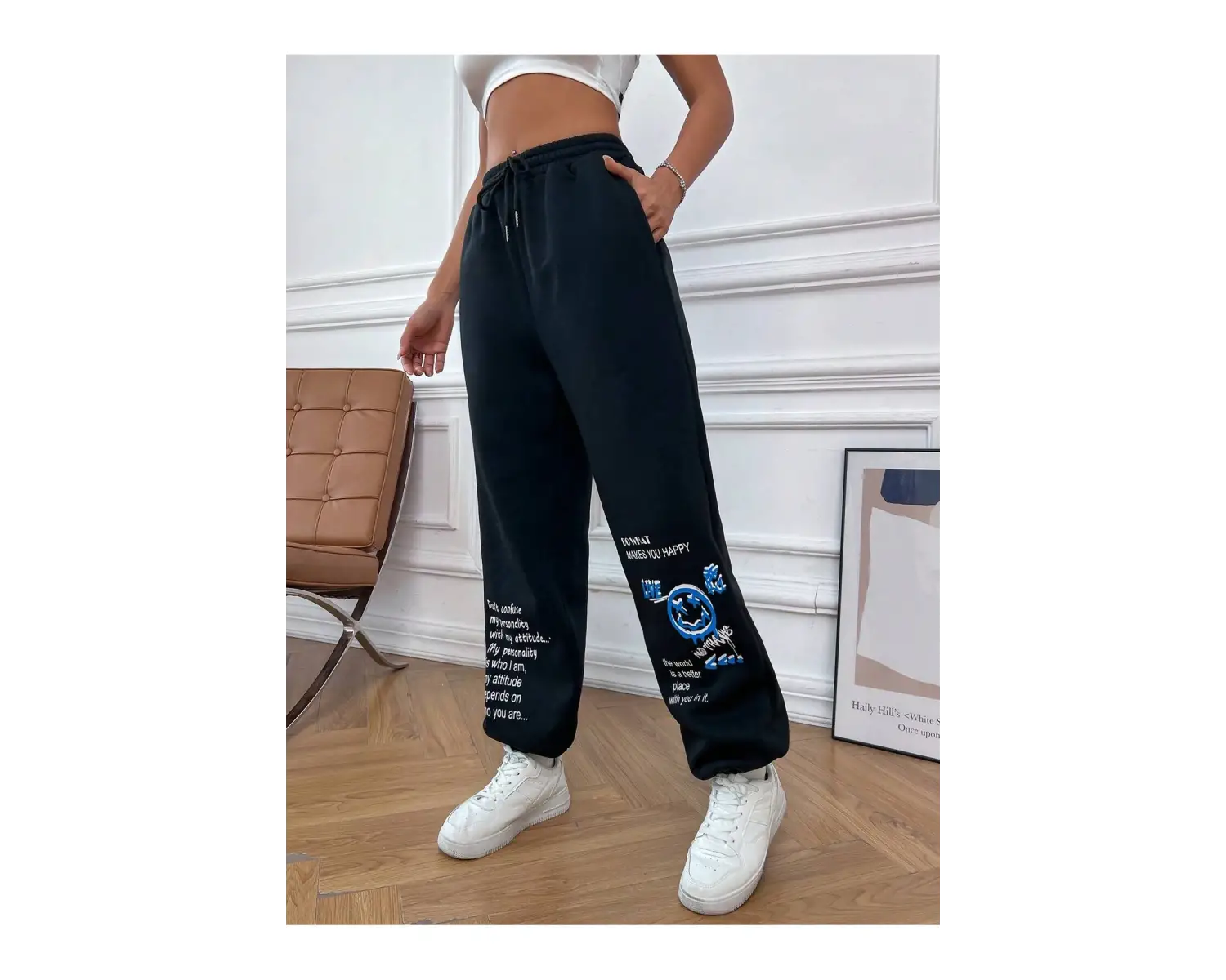 & Cartoon Graphic Drawstring Waist 4 Mevsim Eşofman