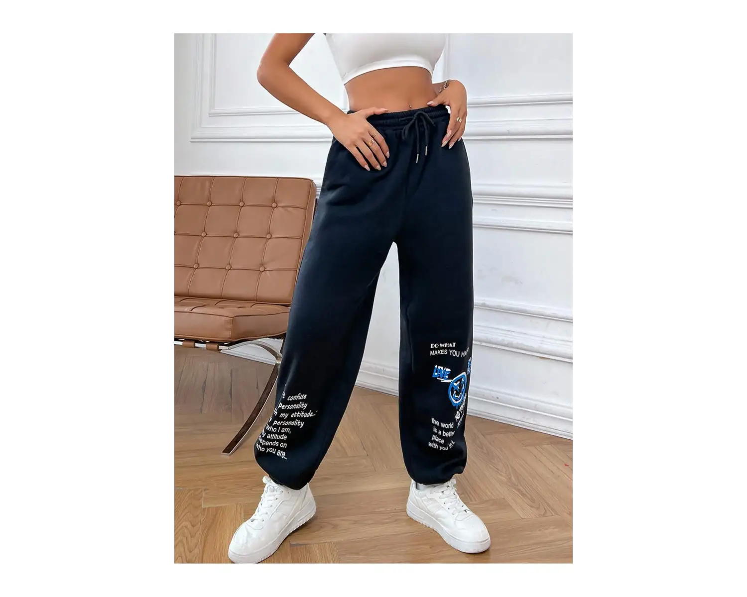 & Cartoon Graphic Drawstring Waist 4 Mevsim Eşofman