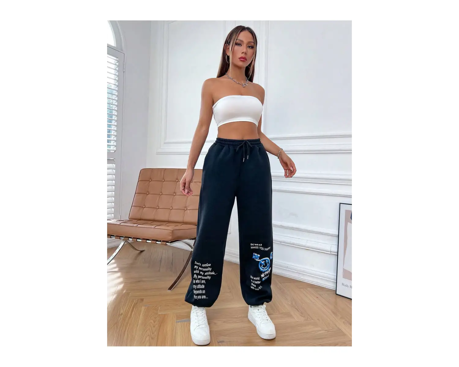 & Cartoon Graphic Drawstring Waist 4 Mevsim Eşofman