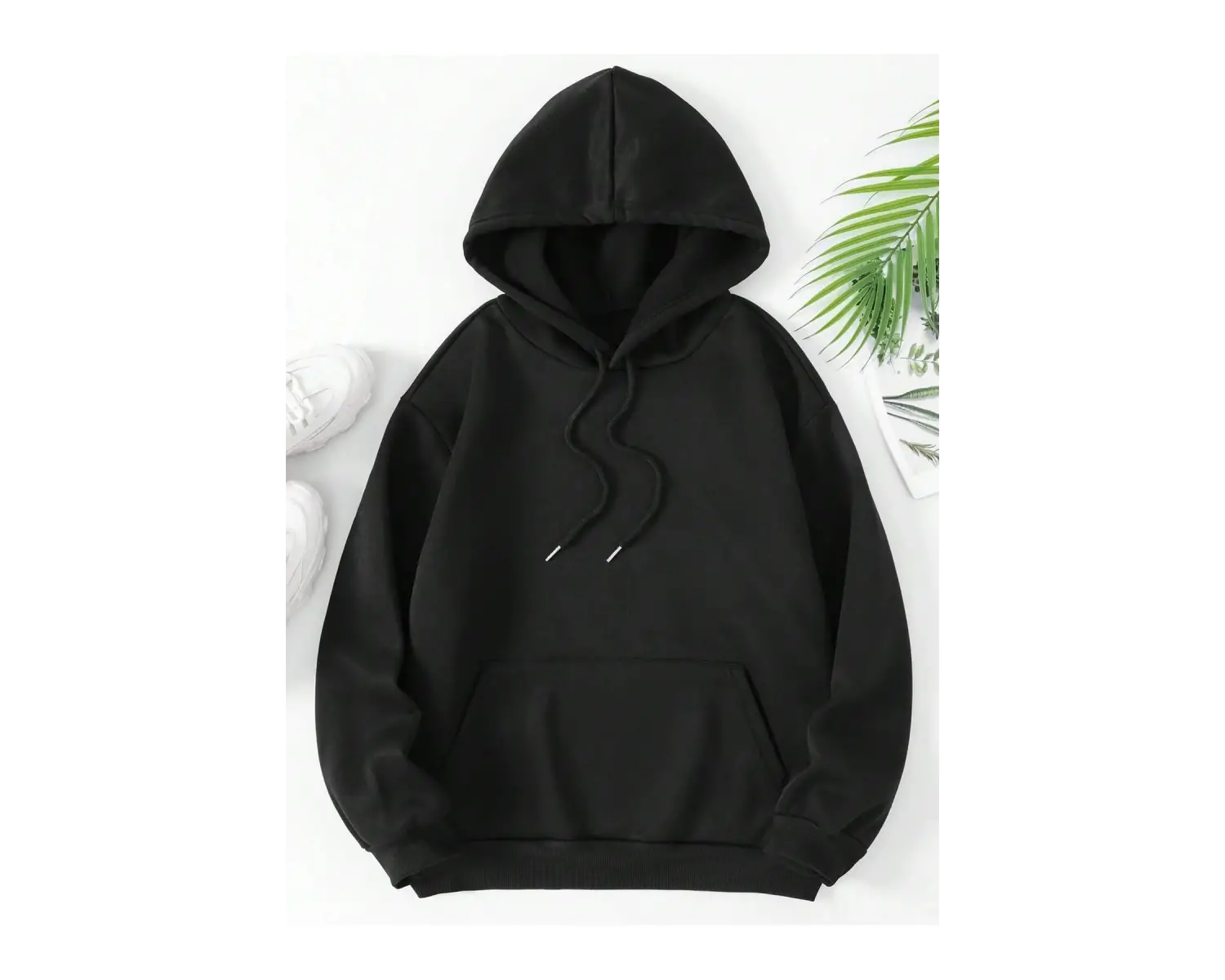 . Essnce Floral & Butterfly Print Kangaroo Pocket Drawstring Hoodie Siyah