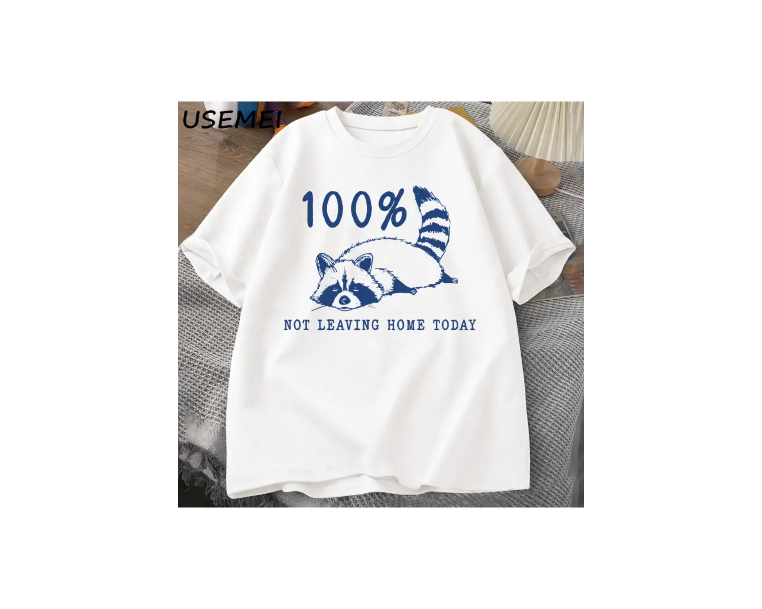 100% bugün evden ayrılmıyor T Shirt kısa kollu rakun yorgun yorgun T-shirt anne hayat Vintage 2903