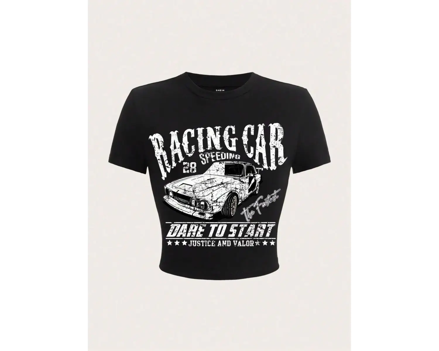 100% pamuk kadın kırpma t-shirt Hip Hop yarış araba baskılı tişört gömlek o-boyun sıkı kısa k