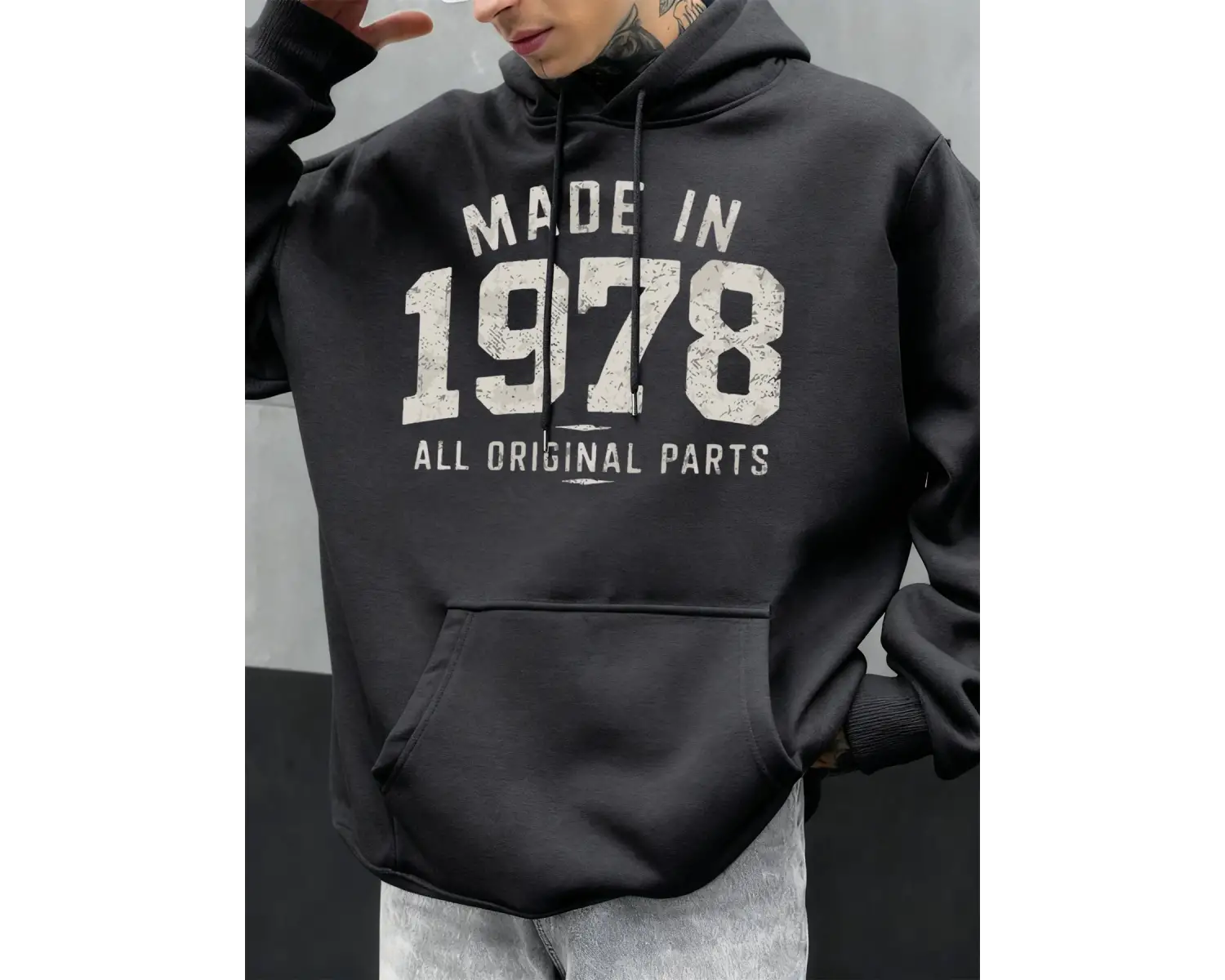 1978de Üretilmiştir Tüm Orijinal Parçalar Baskılı Erkek Günlük Moda Kapüşonlular Büyük Beden