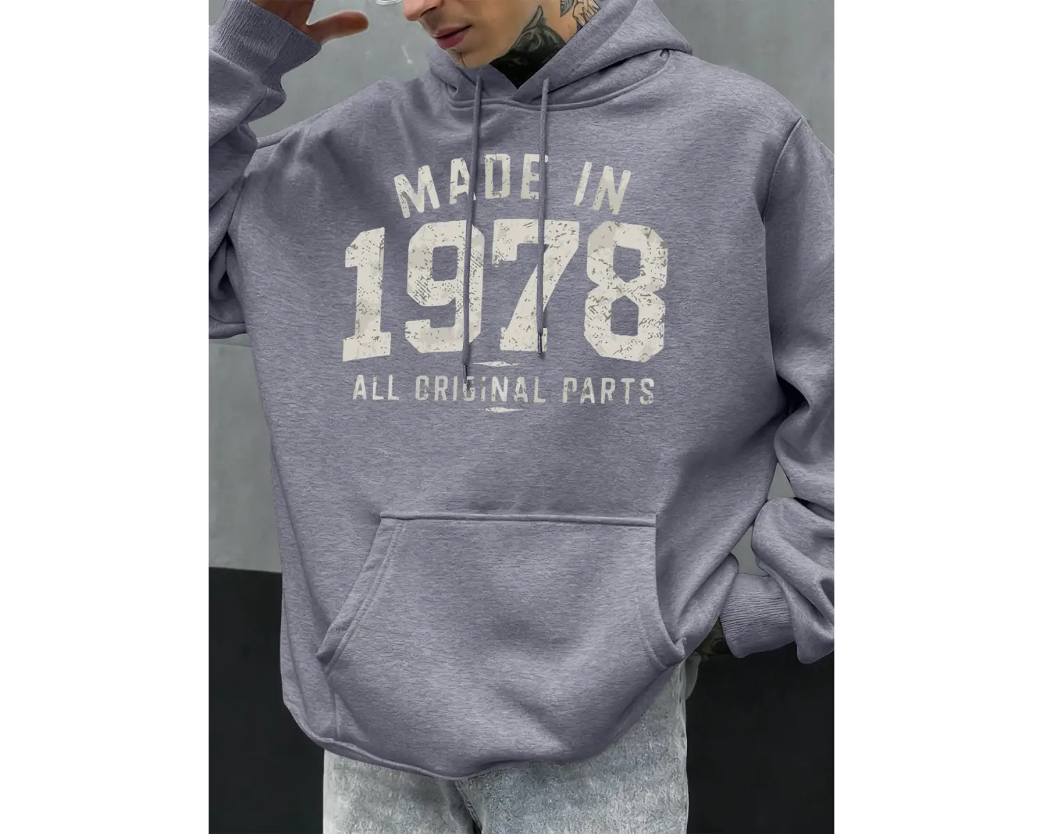 1978de Üretilmiştir Tüm Orijinal Parçalar Baskılı Erkek Günlük Moda Kapüşonlular Büyük Beden