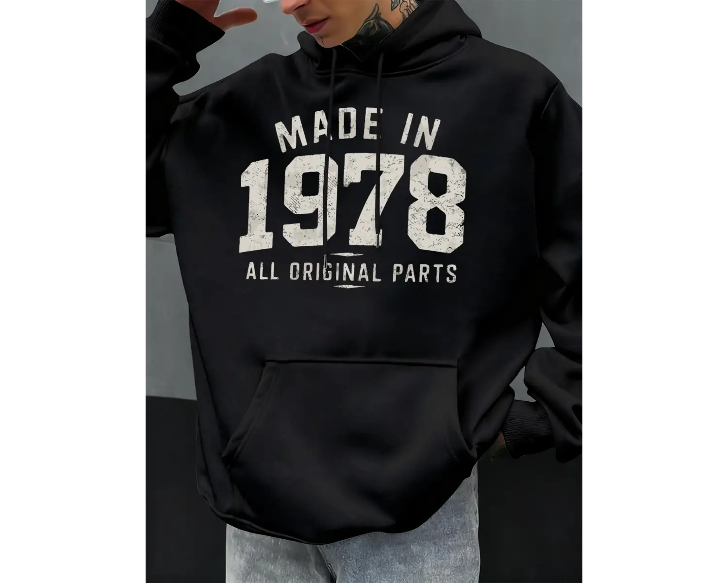 1978de Üretilmiştir Tüm Orijinal Parçalar Baskılı Erkek Günlük Moda Kapüşonlular Büyük Beden