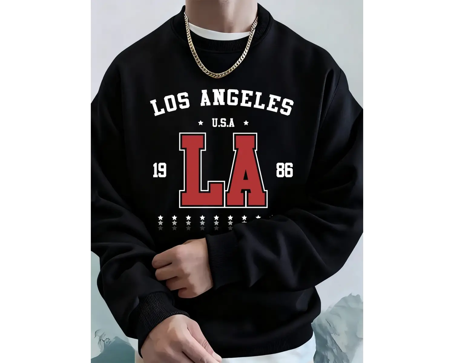 1986 Los Angeles ABD Baskı Erkekler Tişörtü Kış Polar Sıcak Hoodie Kore Gevşek Bisiklet Yaka