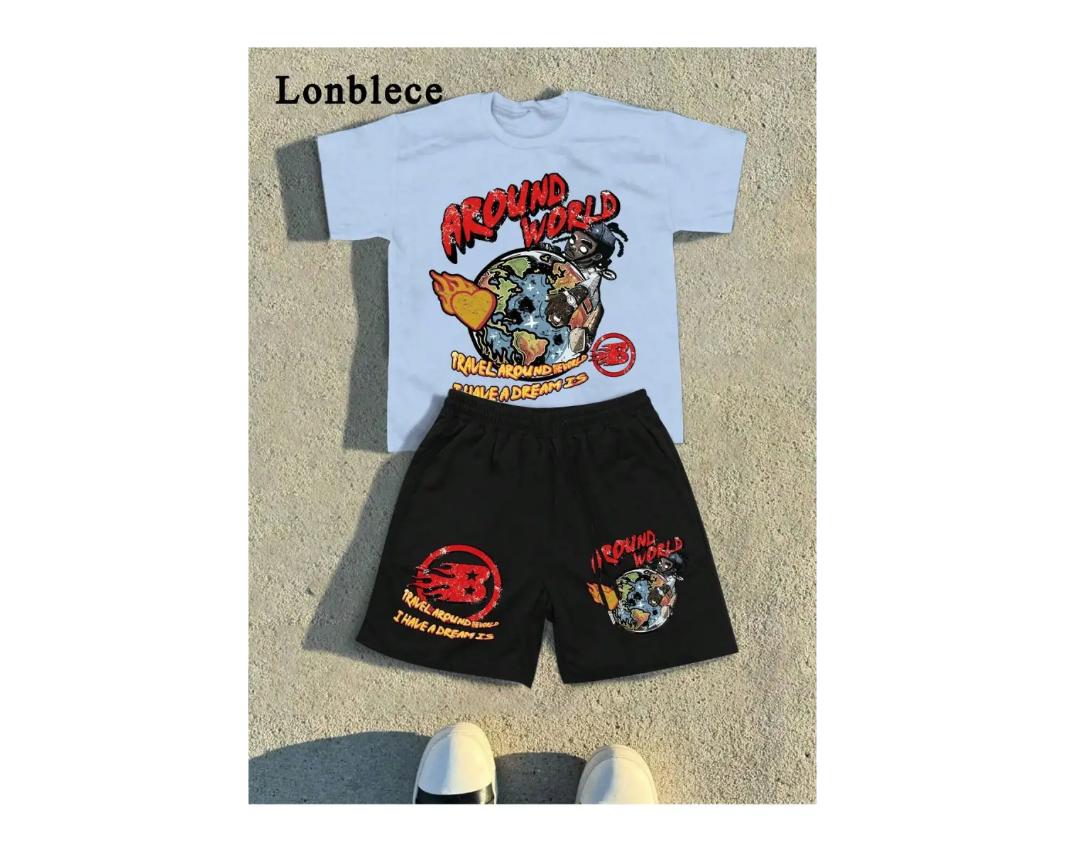 2 adet/takım Erkek Yaz Rahat Spor Düz Renk Mürettebat Tişört ve Şort Takımı