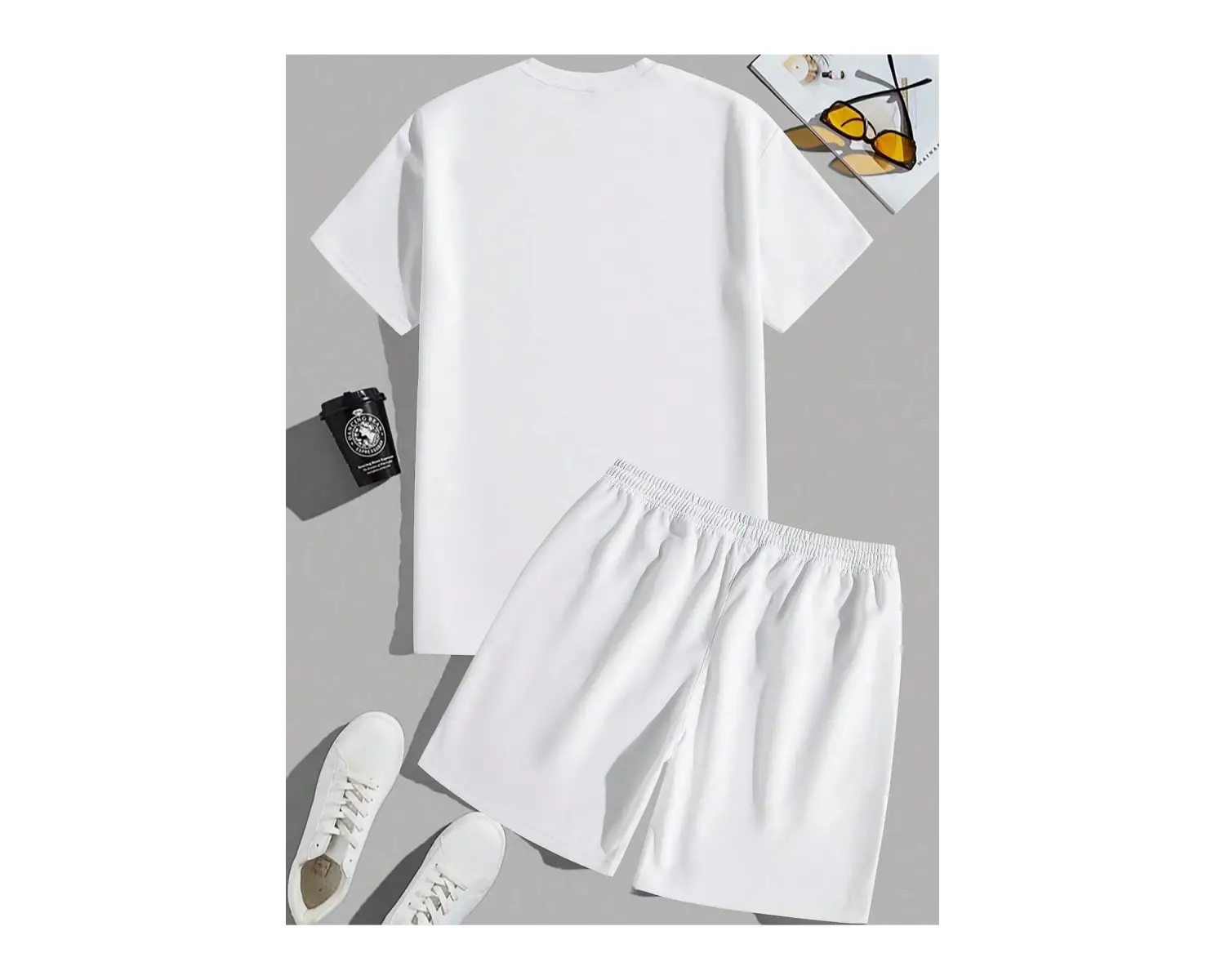 2 adet/takım Erkek Yaz Rahat Spor Düz Renk Mürettebat Tişört ve Şort Takımı