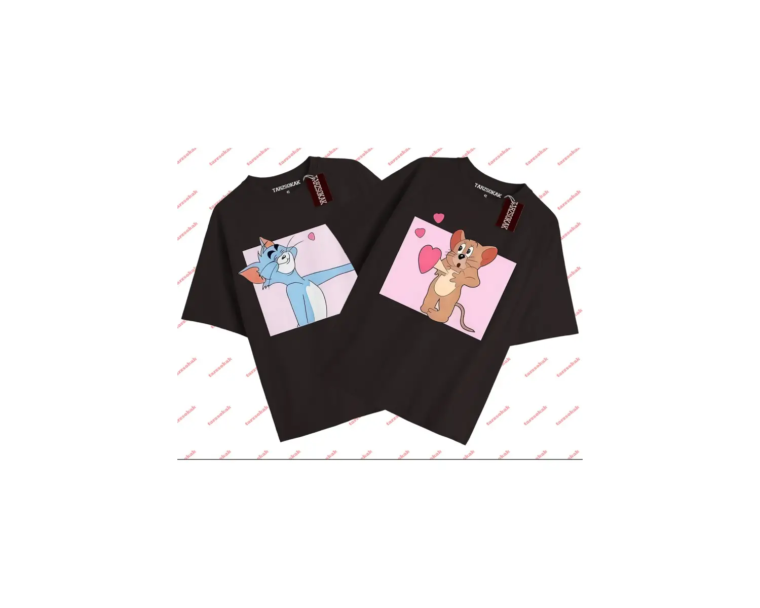 2 Adet Tir Çift Sevgili Tom And Jerry Cartoons Unisex Siyah T-shirt Siyah T-shirt