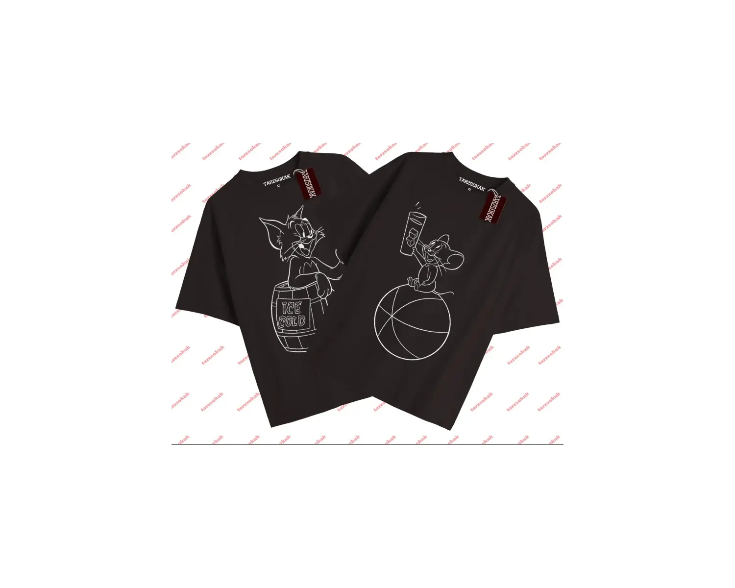 2 Adet Tir Çift Sevgili Tom And Jerry Cartoons Unisex Siyah T-shirt Siyah T-shirt