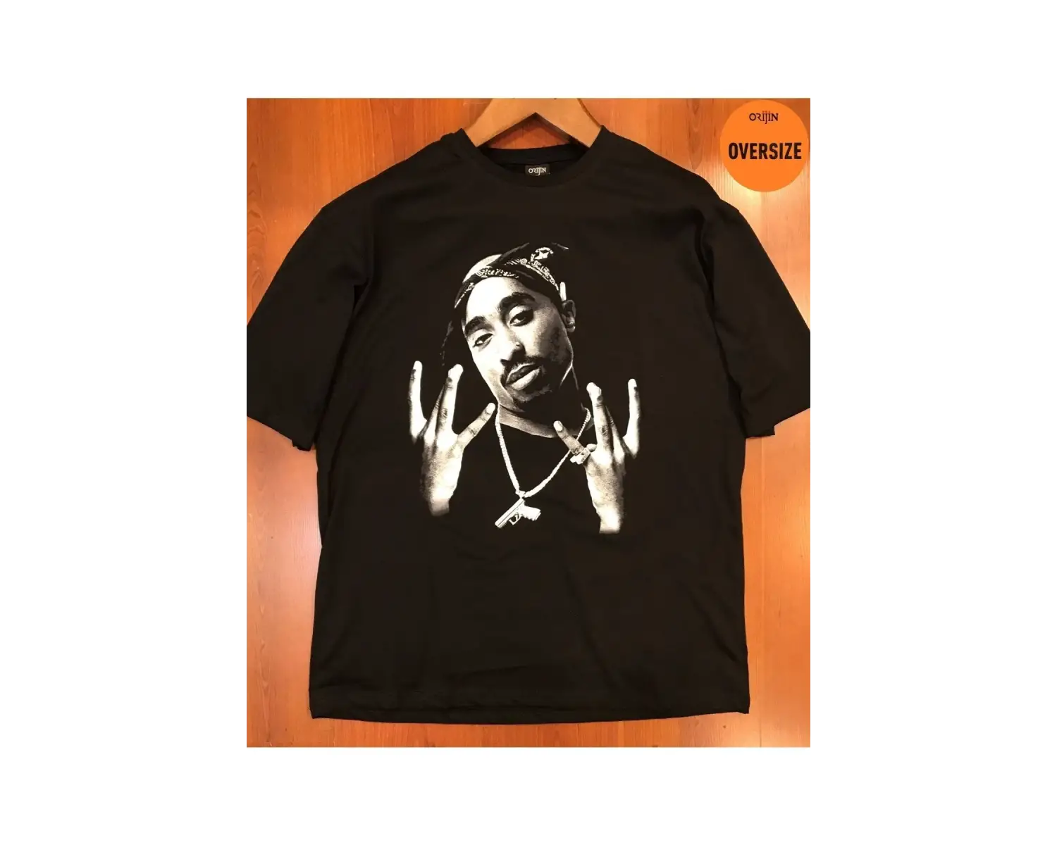 2pac Tupac Baskılı Oversize Siyah