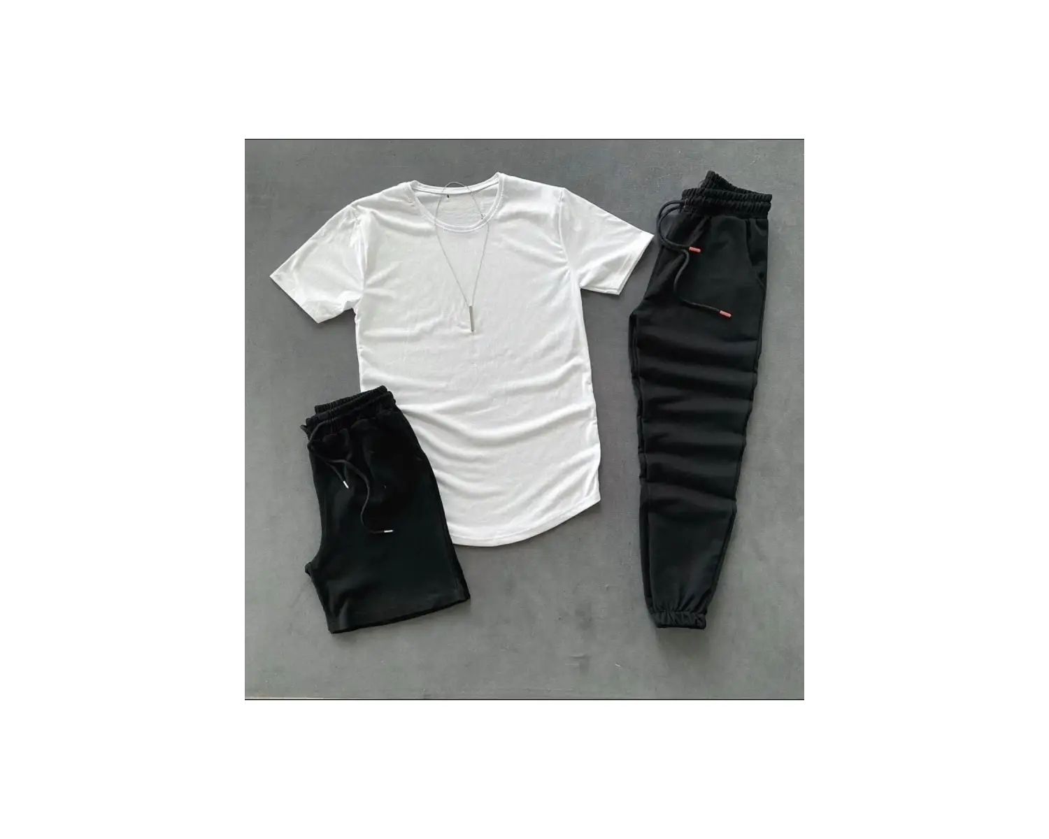 3lü Siyah Beyaz Eşofman Takımı T-shirt Şort Eşofman Altı Kombin Düzjozatakım