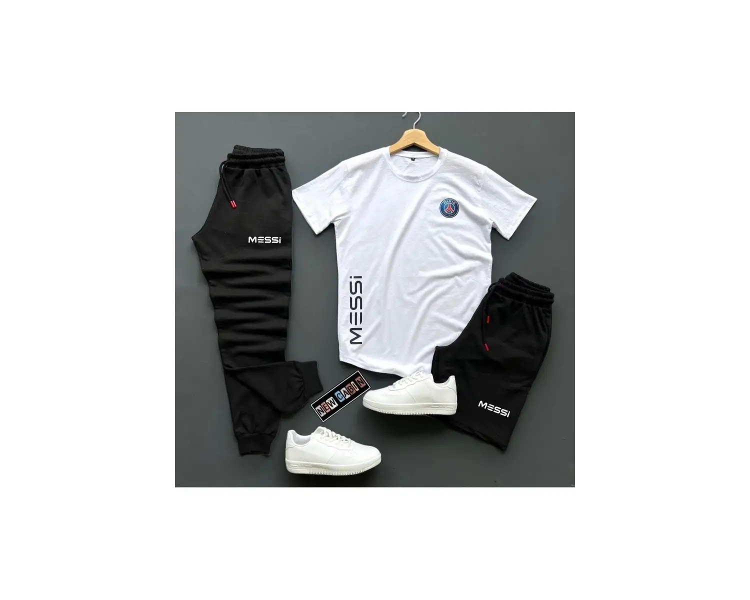 3lü Unisex Şort-eşofman Altı-tişört Slim Fit Messi Baskılı Takım Kombin Alt Üst MES