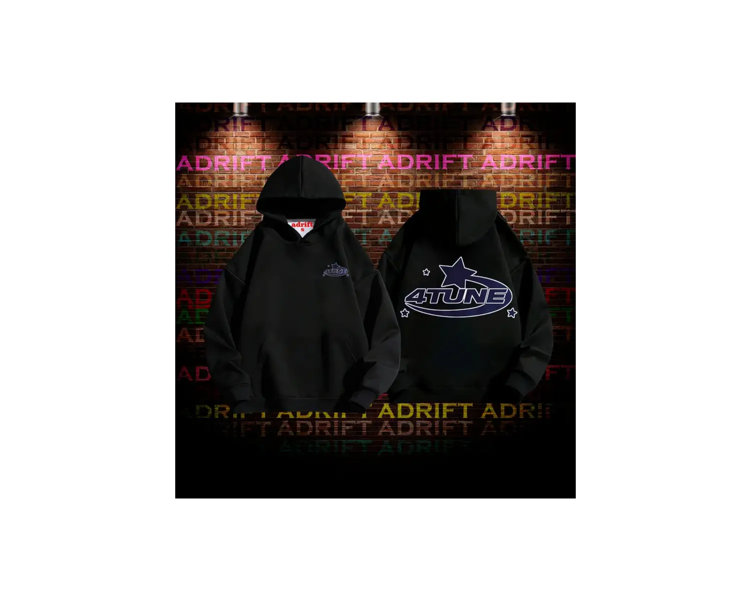 4Tune Tasarım Baskılı Kapüşonlu Sweatshirt Hoodie Siyah