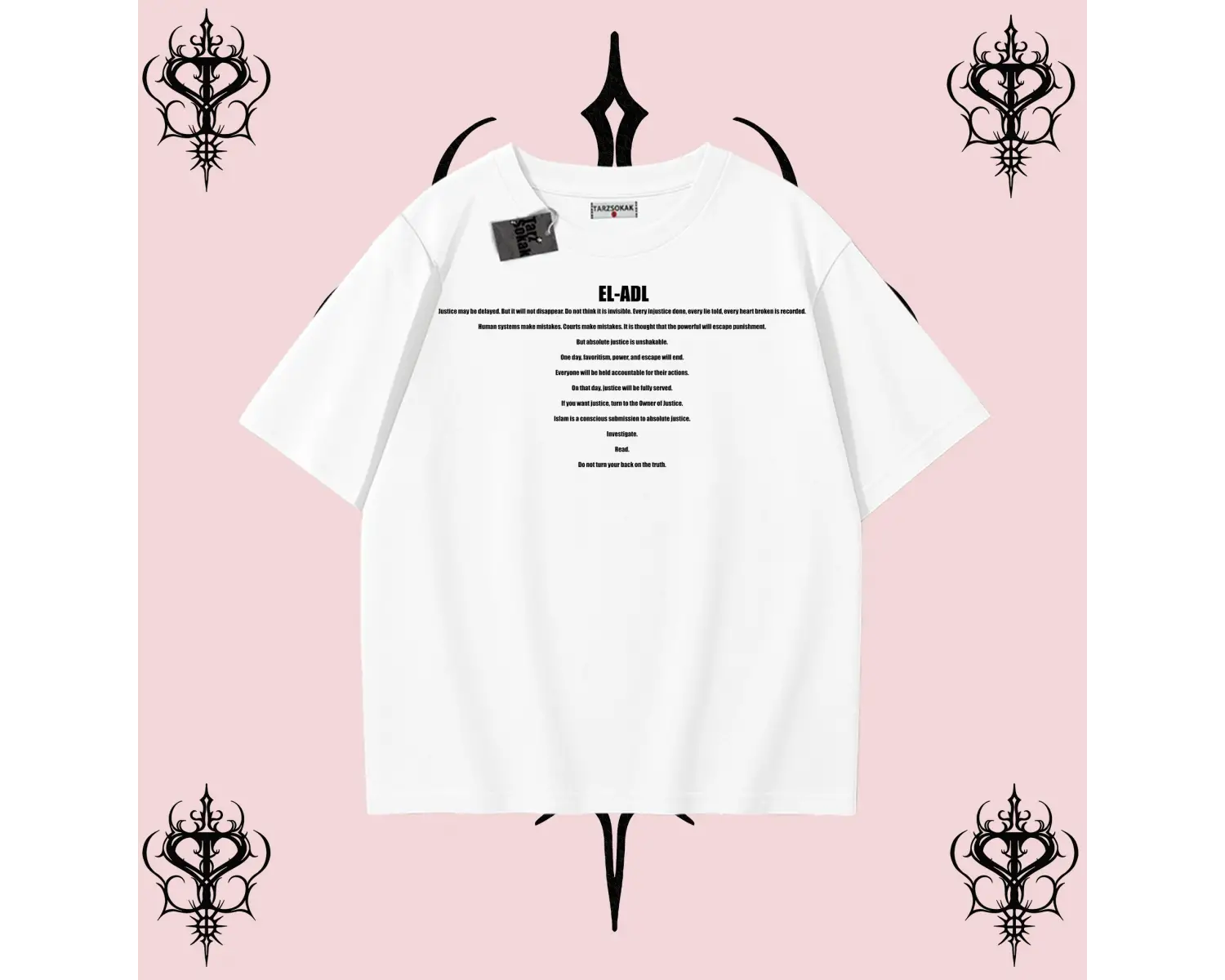 EL-ADL ingilizce  | Rabbimin 99 İsminden El-Adl Oversize Unisex Tişört – Adalet Temalı Streetwear