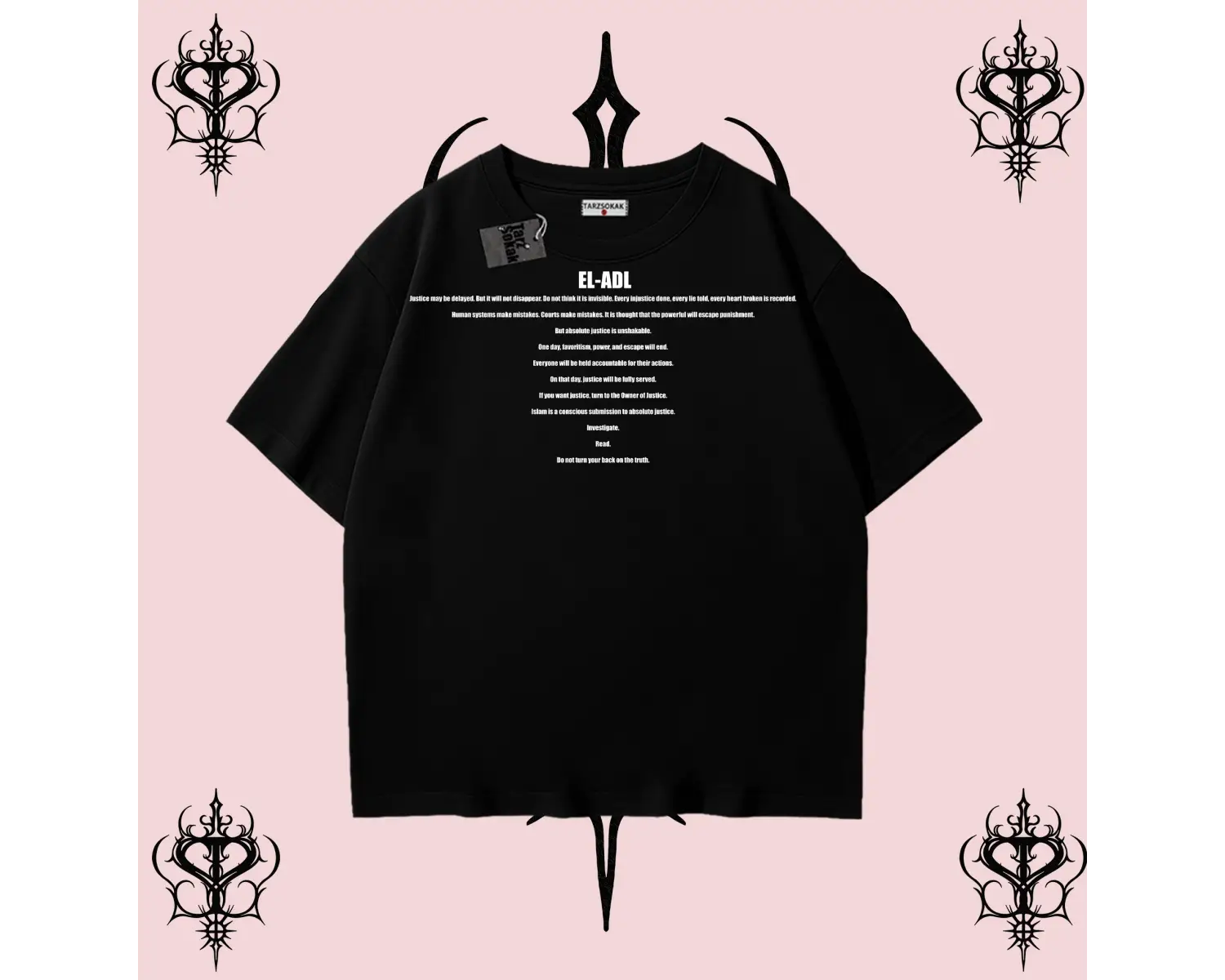 EL-ADL ingilizce  | Rabbimin 99 İsminden El-Adl Oversize Unisex Tişört – Adalet Temalı Streetwear