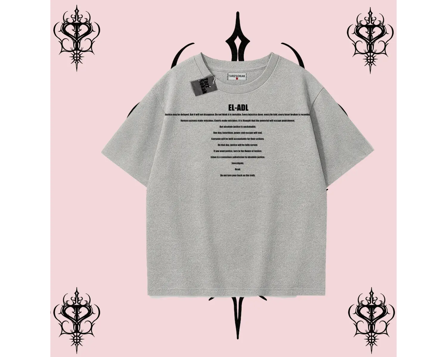 EL-ADL ingilizce  | Rabbimin 99 İsminden El-Adl Oversize Unisex Tişört – Adalet Temalı Streetwear