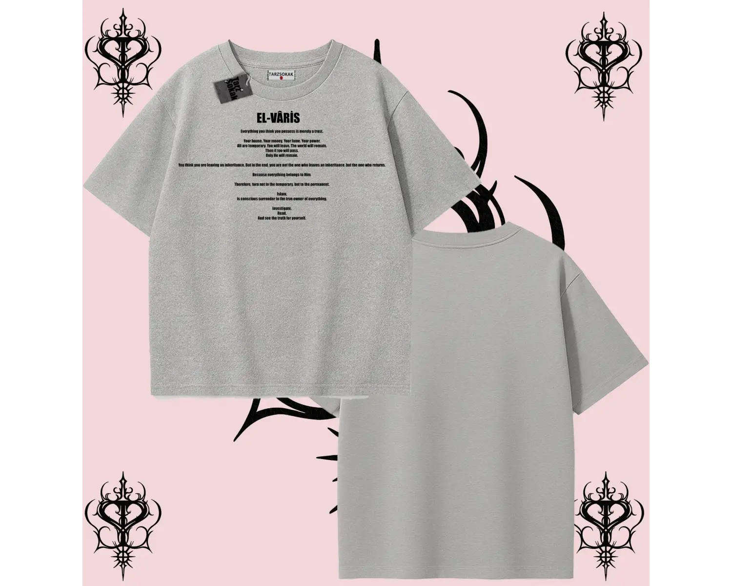 EL-VARİS ingilizce | Rabbimin 99 İsminden El-Varis Oversize Unisex Tişört – Hakikat Temalı Streetwear