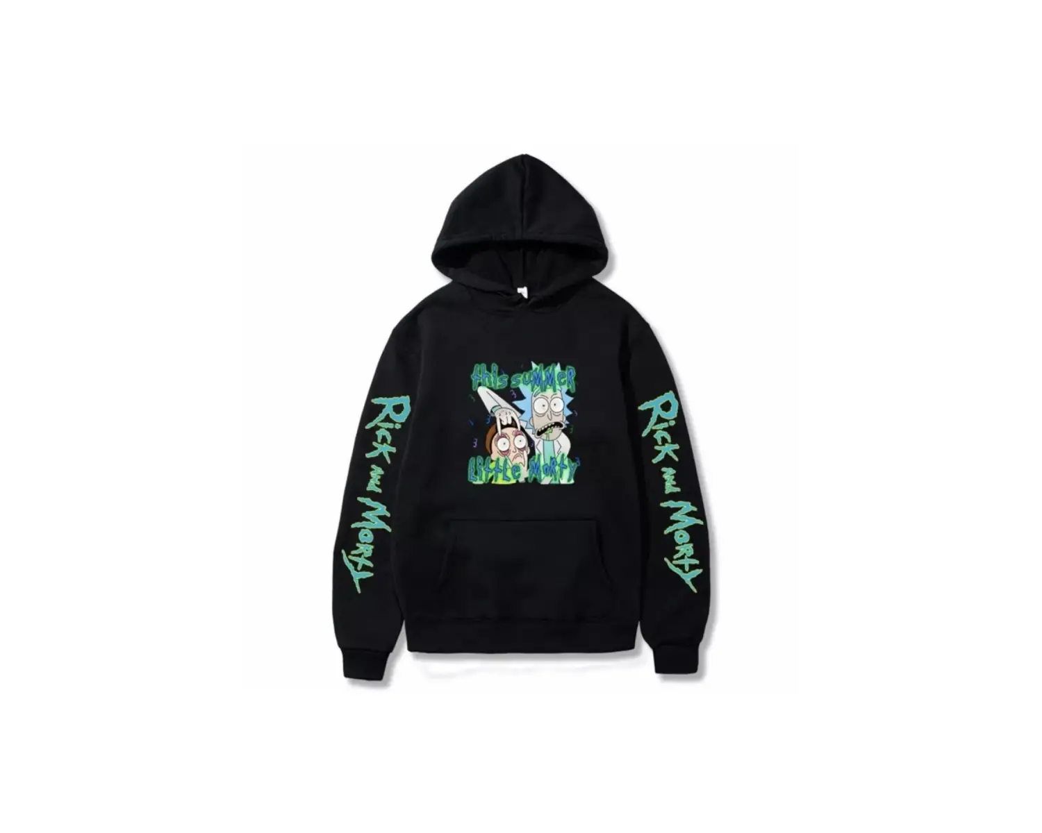 Kapüşonlu Rıck And Morty Göğüs Baskılı Oversize Yeni Stil Spor Erkek Sweatshırt Siyah